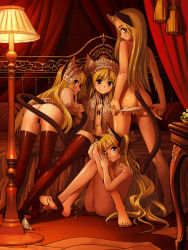 Rule 34 | 4girls, animal ears, ass, bar censor, barefoot, cat ears, cat tail, censored, cleft of venus, feet, indoors, multiple girls, no panties, panties, panty pull, pussy, sasayuki, sitting, standing, tail, tail wrap, thighhighs, underwear