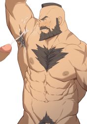 Rule 34 | 2boys, abs, absurdres, armpit hair, armpits, bara, beard, blush, chest hair, completely nude, cum, cum on armpit, cum on armpits, cum on body, cum on male, erection, facial hair, groin, highres, large pectorals, looking to the side, male focus, male pubic hair, mature male, mohawk, multiple boys, muscular, muscular male, mustache, navel, nipples, nude, pectorals, penis, pubic hair, ryker, scar, scar on arm, short hair, smirk, solo focus, stomach, street fighter, street fighter zero (series), uncensored, yaoi, zangief