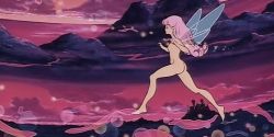Rule 34 | 1girl, animated, animated gif, cham fau, fairy wings, lowres, nude, pink hair, seisenshi dunbine, walking, wings