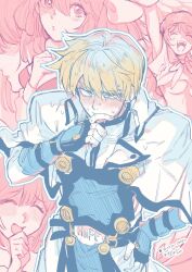 Rule 34 | 1 ssmk, 1boy, 1girl, angel wings, bare shoulders, blonde hair, blush, breasts, couple, crop top, dizzy (guilty gear), guilty gear, guilty gear x, guilty gear xx, hair ribbon, highres, ky kiske, laughing, long hair, midriff, multiple views, navel, ribbon, sailor collar, sailor shirt, shirt, short hair, stomach, tail, tail ornament, tail ribbon, thigh strap, thinking, twintails, wings