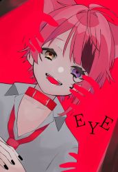 Rule 34 | 1boy, animal ears, choker, dog boy, dog ears, heart, heart-shaped pupils, heterochromia, highres, hosizora (sparetime), looking at viewer, looking up, male focus, nail polish, purple eyes, red background, red hair, rinu (stpri), short hair, smile, solo, strawberry prince, symbol-shaped pupils, yellow eyes