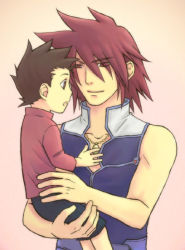 Rule 34 | 00s, 2boys, age difference, akagi haruna, brown eyes, brown hair, child, father and son, kratos aurion, lloyd irving, multiple boys, red eyes, red hair, short hair, spiked hair, tales of (series), tales of symphonia