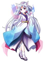 Rule 34 | 1girl, :3, animal ear fluff, animal ears, blue kimono, bow, breasts, commentary request, dairi, fox ears, full body, geta, grey hair, hair bow, hair ornament, highres, hitodama, japanese clothes, kimono, long hair, long sleeves, looking at viewer, medium breasts, obi, parted bangs, pink bow, pink eyes, sash, see-through, sidelocks, sleeves past fingers, sleeves past wrists, solo, standing, tabi, tachi-e, touhoku itako, transparent background, very long hair, voiceroid, wide sleeves
