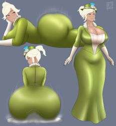Rule 34 | 1girl, absurdres, ass, ass shake, blush, bootijuse, breasts, bulge, cleavage, crotch bulge, dress, gloves, green dress, grinding, highres, huge ass, huge breasts, jiggle, motion blur, motion lines, multiple views, purple eyes, robyn hill, rwby, shirt, simple background, twerking, white gloves, white shirt, wide hips