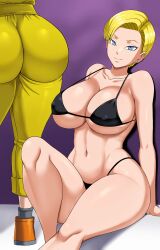 Rule 34 | 2girls, android 18, ass, bikini, black bikini, blonde hair, breasts, bulma, cleavage, dragon ball, faceless, faceless female, highres, huge breasts, large breasts, looking at viewer, multiple girls, pinkpawg, swimsuit