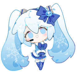 Rule 34 | 1girl, absurdly long hair, blue eyes, blue hair, blue mittens, chinese commentary, grin, hatsune miku, indai (3330425), long hair, mittens, no pupils, own hands together, simple background, smile, snowflake in hair, snowflakes, solo, twintails, very long hair, vocaloid, white background, yuki miku, yuki miku (2012)