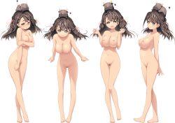 Rule 34 | 1girl, :o, absurdres, akata itsuki, animal, animal on head, artist request, barefoot, blue eyes, blush, breasts, brown hair, censored, cleavage cutout, clothing cutout, cow, female focus, full body, game cg, green eyes, hair ornament, hair ribbon, highres, kokoro rista!, large breasts, leaning forward, long hair, looking at viewer, mercedes japon urena, mosaic censoring, multiple views, navel, nipples, nude, on head, open mouth, pussy, ribbon, smile, transparent background