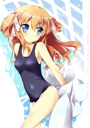Rule 34 | 1girl, blue eyes, brown hair, fuuna, highres, long hair, one-piece swimsuit, original, school swimsuit, solo, swimsuit, twintails, two side up