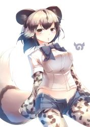 Rule 34 | 10s, 1girl, :o, absurdres, african wild dog (kemono friends), african wild dog print, animal ears, bow, bowtie, breast pocket, breasts, brown eyes, cutoffs, denim, denim shorts, dog ears, dog tail, highres, japari symbol, kanzakietc, kemono friends, layered sleeves, long sleeves, looking at viewer, multicolored hair, open mouth, panties, pocket, short hair, short over long sleeves, short shorts, short sleeves, shorts, simple background, solo, stomach, tail, unbuttoned, underwear, v-shaped eyebrows