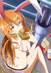 Rule 34 | 1girl, animal ears, artist request, binchou, bolt, bra, burger, charlotte e. yeager, cup, disposable cup, drill, eating, food, highres, lingerie, mcdonald&#039;s, nut, nut (hardware), panties, power drill, power tool, rabbit ears, rabbit girl, repairing, screw, screws, sitting, strike witches, striker unit, underwear, underwear only, world witches series, wrench