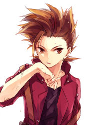 Rule 34 | 00s, 1boy, bad id, bad pixiv id, brown eyes, brown hair, coat, himishiro, lloyd irving, male focus, red shirt, shirt, solo, spiked hair, tales of (series), tales of symphonia, wet