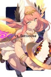 Rule 34 | 1girl, bare shoulders, blouse, blush, breasts, brown wings, circe (fate), echo (circa), fate/grand order, fate (series), feathered wings, head wings, long hair, looking at viewer, medium breasts, plate, pointy ears, shirt, sleeveless, sleeveless shirt, smile, thighs, white shirt, wings