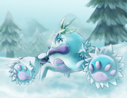 Rule 34 | claws, crab, crabominable, creatures (company), day, game freak, gen 7 pokemon, nintendo, no humans, outdoors, pokemon, pokemon (creature), pokemon sm, ryusei0402, snow, sunlight, tree