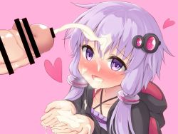 Rule 34 | 1girl, bar censor, blush, censored, collarbone, cum, cum in mouth, cum on hair, cupping hands, facial, hair ornament, heart, hetero, hood, hoodie, long sleeves, low twintails, musouzuki, open mouth, own hands together, penis, purple eyes, purple hair, smile, solo focus, twintails, upper body, vocaloid, voiceroid, white day, yuzuki yukari