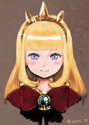 Rule 34 | 10s, 1girl, bad id, bad pixiv id, blonde hair, cagliostro (granblue fantasy), crown, granblue fantasy, gymno, jewelry, long hair, looking at viewer, portrait, purple eyes, smile, solo