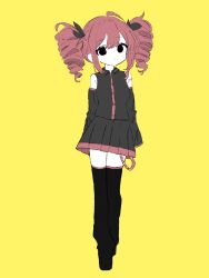 Rule 34 | 1girl, ahoge, arms at sides, black eyes, black footwear, black ribbon, black shirt, black skirt, black sleeves, boots, closed mouth, collared shirt, commentary request, detached sleeves, dot mouth, drill hair, empty eyes, expressionless, full body, hair ribbon, highres, kasane teto, long sleeves, looking at viewer, medium hair, miniskirt, mochu (aoishikabane), pleated skirt, red hair, ribbon, shirt, sidelocks, simple background, skirt, skirt set, sleeveless, sleeveless shirt, solo, standing, thigh boots, twin drills, twintails, utau