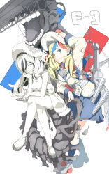 Rule 34 | 10s, 2girls, bad id, bad tumblr id, bare shoulders, beret, black eyes, blonde hair, blue eyes, blue hair, blue skirt, commandant teste (kancolle), crossed legs, dual persona, hand on headwear, hat, head rest, highres, kantai collection, looking at viewer, machinery, multicolored hair, multiple girls, ninimo nimo, open mouth, red hair, seaplane tender water princess, skirt, sleeveless, smile, streaked hair, tail, white hair, yellow eyes
