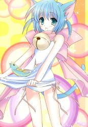 Rule 34 | animal ears, bell, blue hair, cat ears, cat tail, collar, highres, neck bell, solo, tail