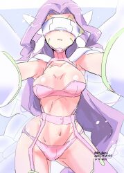 1girl 2024 absurdres artist_name bare_shoulders collarbone dated digimon digimon_(creature) digimon_frontier facial_mark fairimon fairy_wings female_focus gloves head_wings highres lamylanmc long_hair purple_hair thighs wings