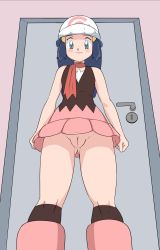 Rule 34 | 1girl, artist request, blue eyes, blue hair, creatures (company), dawn (pokemon), game freak, matching hair/eyes, nintendo, no panties, pokemon, pussy, solo, uncensored, upskirt
