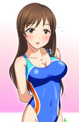 Rule 34 | 10s, 1girl, bad id, bad pixiv id, breasts, brown eyes, brown hair, cleavage, competition swimsuit, dorutou p, idolmaster, idolmaster cinderella girls, idolmaster cinderella girls starlight stage, long hair, nitta minami, one-piece swimsuit, solo, swimsuit