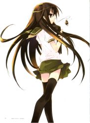 Rule 34 | 00s, 1girl, absurdres, alastor (shakugan no shana), black thighhighs, book, briefcase, brown eyes, brown hair, brown theme, character name, closed mouth, expressionless, floating, floating hair, floating object, from behind, glowing, green skirt, highres, holding, holding book, hugging object, ito noizi, jewelry, long hair, looking afar, looking back, looking to the side, miniskirt, necklace, pendant, puffy short sleeves, puffy sleeves, school briefcase, school uniform, serafuku, shakugan no shana, shana, shirt, short sleeves, simple background, skirt, solo, thighhighs, triangle, very long hair, walking, wallpaper, white background, white shirt, wind, wind lift, yellow eyes, zettai ryouiki