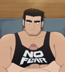 Rule 34 | 2boys, absurdres, bara, beard stubble, between pecs, between pectorals, black hair, black tank top, blush, clothes writing, erection, facial hair, foreskin, girthy penis, happy sex, highres, huge eyebrows, large pectorals, looking at viewer, lucas lee, lying, male focus, multiple boys, muscular, muscular male, nipples, on back, pecjob, pecjob under clothes, pectoral cleavage, pectorals, penis, pov, pov crotch, scott pilgrim (series), scott pilgrim takes off, seductive smile, short hair, sidepec, smile, solo focus, straddling, stubble, tank top, tattoo, thick eyebrows, uncensored, vvulfbara, yaoi