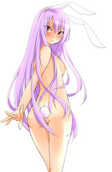 Rule 34 | 1girl, animal ears, ass, blush, breasts, embarrassed, from behind, frown, highres, long hair, looking back, nude, outstretched arm, rabbit ears, rabbit girl, rabbit tail, red eyes, reisen udongein inaba, solo, tail, touhou, very long hair, wavy mouth, yukina (masyumaro610)