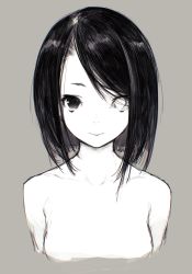 Rule 34 | 1girl, bare shoulders, black hair, closed mouth, collarbone, cropped torso, grey background, greyscale, heterochromia, highres, jiyu2, looking at viewer, monochrome, original, portrait, simple background, sketch, solo, swept bangs, upper body