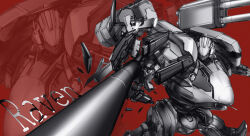 Rule 34 | absurdres, armored core, armored core 6, highres, mecha, mecha focus, missile pod, nightfall (armored core 6), pile bunker, raven (armored core 6), robot, shoulder cannon, solo