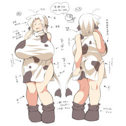 Rule 34 | 1girl, animal ears, animal print, ass, breasts, cow, cow ears, cow girl, cow horns, cow print, cow tail, gigantic breasts, horns, original, plump, solo, tail, translation request, uccow, white hair