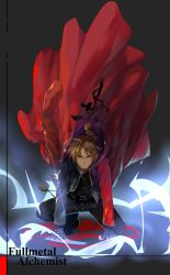 Rule 34 | 1boy, bad id, bad pixiv id, belt, blonde hair, braid, braided ponytail, copyright name, edward elric, fullmetal alchemist, gloves, highres, lightofheaven, looking at viewer, male focus, mechanical arms, ponytail, single braid, single glove, single mechanical arm, solo, yellow eyes