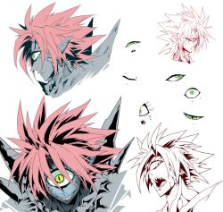 Rule 34 | 0nodera, 1boy, alien, cyclops, expressions, fangs, green eyes, lord boros, male focus, monochrome, one-eyed, one-punch man, pink hair, pointy ears, sharp teeth, solo, spiked hair, teeth, yellow eyes