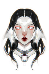 Rule 34 | 1girl, au ra, black hair, eyeshadow, final fantasy, final fantasy xiv, highres, horns, inoaart, lipstick, looking at viewer, makeup, monster girl, parted lips, portrait, red eyeshadow, red lips, scales, simple background, solo, warrior of light (ff14), white background