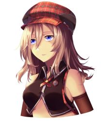 Rule 34 | 10s, 1girl, alisa ilinichina amiella, bad id, bad pixiv id, bare shoulders, beret, blue eyes, breasts, checkered clothes, checkered headwear, god eater, hat, highres, large breasts, long hair, mywaffuru, parted lips, silver hair, solo, transparent background, underboob, upper body, white background