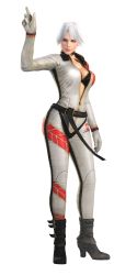 Rule 34 | 1girl, 3d, absurdres, black bra, bra, breasts, christie (doa), dead or alive, dead or alive 5, female focus, full body, highres, official art, simple background, solo, tecmo, transparent background, underwear, white hair