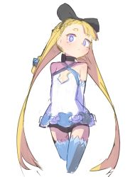 Rule 34 | 1girl, alicia solid, arms behind back, bare shoulders, black bow, blonde hair, blue eyes, bow, choker, closed mouth, cropped legs, dress, flat chest, hair bow, highres, long hair, looking at viewer, niconi solid, niconico, panties, shinanon (shun-tabu), simple background, sketch, solo, thighhighs, underwear, very long hair, white background
