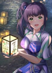 Rule 34 | 1girl, absurdres, bright09, green eyes, highres, link! like! love live!, looking at viewer, love live!, love live! hasu no sora jogakuin school idol club, open mouth, otomune kozue, purple hair, short hair, short sleeves, smile, solo