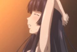 Rule 34 | 1girl, animated, animated gif, black hair, blush, bouncing breasts, breasts, hime cut, implied sex, large breasts, long hair, moaning, mole, nipples, nude, puffy nipples, shindou ai (soushisouai note), soushisouai note, sweat