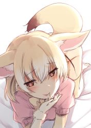 Rule 34 | 10s, 1girl, all fours, animal ears, blonde hair, blush, bow, bowtie, cum, cum in mouth, cum on body, cum on upper body, elbow gloves, fennec (kemono friends), fur, gloves, gogatsu unagi, hair between eyes, heart, heart-shaped pupils, kemono friends, looking at viewer, multicolored hair, nagami yuu, pink sweater, short hair, solo, sweater, symbol-shaped pupils, tail, thighhighs, tongue, two-tone hair, white hair, yellow bow, yellow bowtie