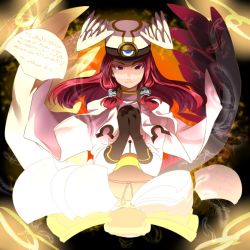 Rule 34 | 1girl, arc system works, bad id, bad pixiv id, blazblue, blazblue: continuum shift, blue eyes, book, cape, feathers, gloves, hair tubes, hat, jerun, long hair, open book, red hair, solo, tsubaki yayoi, uniform