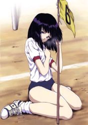 Rule 34 | 1990s (style), bishoujo senshi sailor moon, bob cut, gym uniform, hino ryutaro, kneeling, purple eyes, sad, sailor saturn, tomoe hotaru
