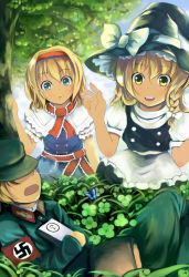 Rule 34 | 1boy, 2girls, adolf hitler, alice margatroid, awl, bad id, bad pixiv id, blonde hair, blue eyes, bow, braid, bug, butterfly, cameo, clover, four-leaf clover, hat, bug, kirisame marisa, military, military uniform, multiple girls, nazi, nose bubble, real life, real life insert, sleeping, swastika, toaru awl, touhou, tree, uniform, witch, witch hat, yellow eyes
