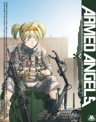 Rule 34 | 1girl, aqua eyes, armed angels, assault rifle, bad id, bad pixiv id, blonde hair, blurry, body armor, boots, camouflage, controller, cover, cover page, depth of field, eyewear on head, gloves, gun, kws, load bearing vest, m4 carbine, military, military uniform, original, rifle, robot, short hair, short twintails, soldier, solo, sunglasses, twintails, uniform, united states, weapon, worktool