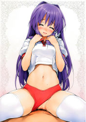 Rule 34 | 00s, 1girl, blush, breasts, buruma, buruma aside, clannad, closed eyes, clothed sex, clothes lift, clothing aside, covered erect nipples, cowgirl position, cum, fujibayashi kyou, full-face blush, girl on top, gradient background, gym uniform, hair intakes, hair ornament, hair ribbon, head tilt, hetero, highres, ishikei, long hair, male pubic hair, medium breasts, midriff, navel, open mouth, pov, pubic hair, purple hair, pussy, pussy juice, ribbon, school uniform, sex, shirt lift, simple background, solo focus, spread legs, straddling, sweat, tears, thick thighs, thighhighs, thighs, uncensored, uniform, vaginal, white background