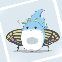 Rule 34 | :3, antennae, blush, butterfly wings, eternity larva, insect wings, leaf, no humans, noiz, open mouth, smile, solid circle eyes, standing, sukusuku hakutaku, touhou, wings