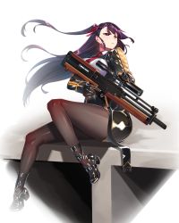 Rule 34 | 1girl, absurdres, breasts, bullpup, framed breasts, girls&#039; frontline, gloves, gun, hiememiko, highres, jacket, large breasts, necktie, pantyhose, pencil skirt, rifle, skirt, sniper rifle, wa2000 (girls&#039; frontline), walther, walther wa 2000, weapon, white background