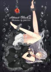 Rule 34 | 1girl, apple, bad id, bad pixiv id, barefoot, black dress, bloomers, bow, bubble, dress, closed eyes, food, frilled dress, frills, fruit, hair bow, hands on own chest, long hair, marotti, original, silver hair, sinking, sleeveless, sleeveless dress, solo, underwater, underwear, upside-down, very long hair, wrist cuffs