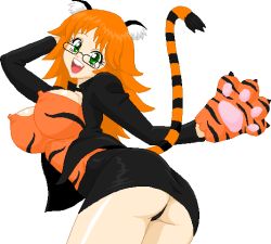 Rule 34 | 1girl, animal ears, breasts, cat ears, cat tail, covered erect nipples, large breasts, looking at viewer, pixel art, tail, tiger ears, tiger tail, warner