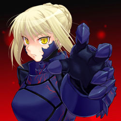 Rule 34 | 00s, 1girl, armor, armored dress, artoria pendragon (all), artoria pendragon (fate), blonde hair, braid, dress, fate/stay night, fate (series), hair bun, looking at viewer, lowres, saber (fate), saber alter, single hair bun, slit pupils, solo, upper body, yellow eyes